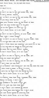 Love Song Lyrics For Dont Think Twice Its Alright Bob Dylan With Chords For Ukulele Guitar Banjo Etc Easy Guitar Songs Music Chords Guitar Chords For Songs