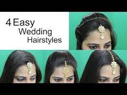 4 Easy Hairstyles For Wedding Hairstyle With Maang Tikka For Medium Or Long Hair Youtube Easy Hairstyles Hair Styles Easy Party Hairstyles