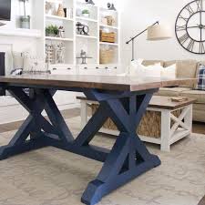 835 Likes 76 Comments Megan Txsizedhome On Instagram Navy Blue Anyone This Farmhouse Ta Narrow Dining Tables Blue Dining Tables Blue Kitchen Tables