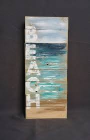 Reclaimed Wood Pallet Art Hand Painted Seascape With Beach Wording Beach Cottage Upcycled Wall Art Distressed Wood Pallet Art Pallet Art Beach Wall Art