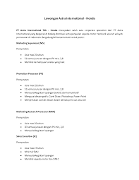 Contoh surat lamaran kerja terbaru 2018 yang baik dan benar, surat lamaran karyawan umum di pt, perusahaan bank swasta, cpns, bumn sesuai eyd tulisan tangan. Contoh Surat Lamaran Di Pt Astra Honda Motor Surat Kalimat Pembuka Pemasaran