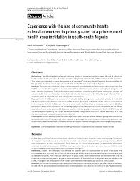 Pdf Experience With The Use Of Community Health Extension Workers In Primary Care In A Private Rural Health Care Institution In South South Nigeria