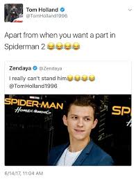 •recently i saw the new spiderman movie and i've fallen in love with tom holland and zendaya. Tom Holland And Zendaya Roasting Each Other On Twitter Album On Imgur