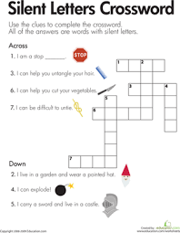 Silent Letters Crossword Worksheet Education Com Phonics Worksheets Reading Worksheets Writing Lesson Plans