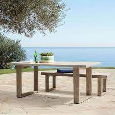 Mix and match with the dining chairs in our doha collection available in 3 matching fabric shades: Concrete Outdoor Dining Table Portside Benches Set