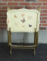 Vintage Set Of 4 Metal Folding Tv Tray Tables W Stand Butterfly And Leaf Design Metal Tv Trays Vintage Tv Trays Tv Trays