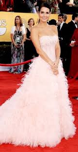 Angie Harmon Angie Harmon Followed The Black Swan Trend Wearing A Pale Pink Ballerina Inspir Blush Color Wedding Dress Colored Wedding Dress Wedding Dresses