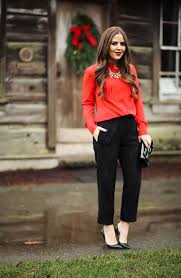 Lace Pants For A Holiday Office Party Dress Cori Lynn Red Blouse Outfit Trendy Party Outfits Lace Pants Outfit