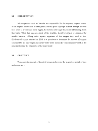 The purpose of this experiment is to perform a biochemical oxygen demand test on primary clarifier effluent from a wastewater treatment plant to determine a bod versus time curve. Bod Lab Report Sewage Treatment Wastewater