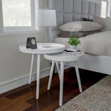 Wooden Nesting Round Tray Top White Side Tables Set Of 2 In 2020 Nesting End Tables Furniture White Side Tables