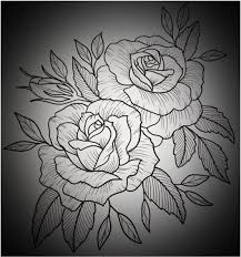 Black And White Outline Of Two Roses With Leaves Flower Tattoos Rose Outline Drawing Roses Drawing