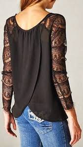 C'est une taille unique les tailles uniques s'adaptent à toutes les morphologies, en effet, les tissus. Gorgeous Black Lace Sleeves Shirt With Jeans Chemisier Chic Idees De Mode Haut Dentelle Noir