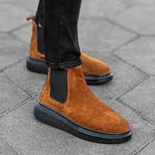 The classic design and style, draws . Echt Wildleder Hype Sohle Chelsea Boots In Braun