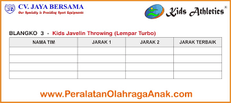 Setelah melakukan awalan pendek peserta melempar lembing anak ke area lemparan dengan dibatasi garis lempar. Perlombaan Lempar Turbo Roket Rudal Peralatan Olahraga Anak Poa