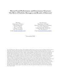 It is the job of these managers to make sure that capital. Pdf Mutual Fund Performance And Governance Structure The Role Of Portfolio Managers And Boards Of Directors