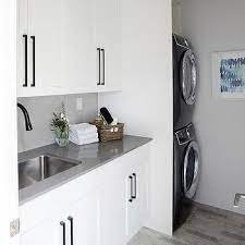 47 out of 5 stars. Gray Wash Cabinets With White Waterfall Island Modern Kitchen White Kitchen Black Kitchen Handles White Kitchen Units