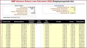 How for tips, tricks, tutorials, registrations, earning methods and amazing skill videos. Nbp Advance Salary Loan Calculator 2021 Employeesportal