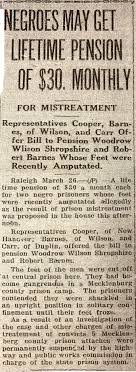 Negroes to receive lifetime pension for amputated feet.