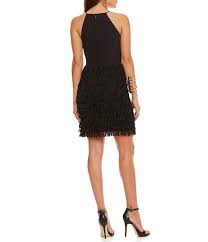 Black Aidan Aidan Mattox Fringe Halter Dress Halter Dress Dresses