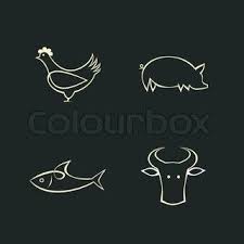 A Set Of Stylized Icons Cow Fish Chicken Stock Vector Meat Icon Cow Logo Fish Logo