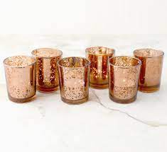 Set Of 12 Copper Rose Gold Mercury Glass Candle Votive Mercury Glass Tea Light Votive Holder Rose Gold Centerpiece Gold Wedding Centerpieces Gold Mercury Glass