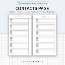 Contacts Page Personal Size Inserts Planner Refill Planner Binder Printable Pdf Filofax Personal Instant Download Refillable Planner Filofax Personal Planner