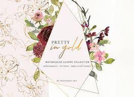 Download Burgundy Blush And Gold Floral Bouquet Clipart Graphic By Patishop Art Creative Fabrica Watercolor Splash Clip Art Floral Bouquets SVG Cut Files