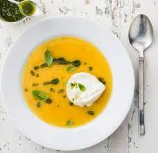 Gelbe Tomatensuppe Mit Burrata Rezept Tomaten Suppe Tomatensuppe Rezepte