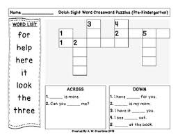 Each kindergarten crossword helps prepare your student for a new challenge. Pre Primer Pre Kindergarten Dolch Sight Words Crossword Puzzle