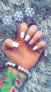 Matte White Short Coffin Nails For Christmas With Chevron Design And Diamond Gems Short Coffin Nails Matte Nails Design Nails Inspiration