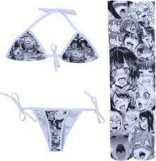 Amazon.com: Quker Bean Lolita Japanese Manga Anime Ahego Face Micro Bikini  Bra and Thong Set Thigh High Stockings Outfits (Gray): Clothing, Shoes &  Jewelry