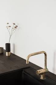 Black Sink With Brass Tap In The Solid Smoked Oak Countertop Moderne Kokkener Ikea Kokkener Morkt Kokken