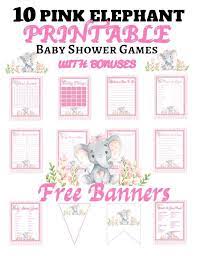 Download this free vector about baby shower invitation with a pink elephant, and discover more than 13 million professional graphic resources on freepik. Pink Elephant Baby Shower Games 10 Game Set Plus 2 Free Banners Instant Printable Down Pink Elephants Baby Shower Elephant Baby Showers Baby Shower Banner Girl