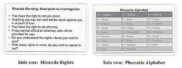 Lnr phonetic alphabet a été téléchargé 2,661 fois. Miranda Warning Rights Phonetic Alphabet Card Military Sheriff Police 3 57 Picclick