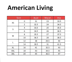 American Living Clothing Size Chart Size Chart American