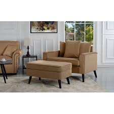 Mid Century Modern Living Room Accent Chair Oversized With Storage Ottoman Brown Walmart Com Accent Chairs For Living Room Living Room Chairs Brown Living Room