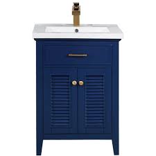 But we're here to talk about bathroom vanities so let's have a closer look at a few designs and determine the particularities that makes each one special. Design Element Cameron 24 In Blue Single Sink Bathroom Vanity With White Porcelain Top S09 24 Blu Rona