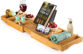 This gorgeous bath tray brings a bit of nature into your. Amazon Com Luxury Bamboo Bathtub Tray Caddy Expandable And Nonslip Bath Caddy With Book Tablet And Wine Glass Holder Idea Kitchen Dining