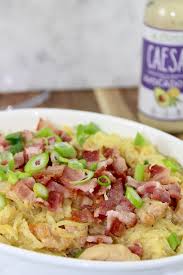 Easy chicken caesar pasta salad is a refreshing dish made with chicken, pasta, parmesan, grape tomatoes, and bacon, all tossed in a creamy caesar what do i need to make chicken caesar salad pasta? Chicken And Bacon Caesar Spaghetti Squash Pasta Whole Kitchen Sink