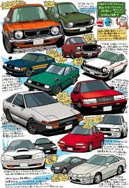 ヨコモドリフトパッケージae86と歴代レビン トレノ ポンチ絵 トレノ 車 イラスト