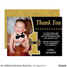 1st Birthday Thank You Gift Ideas Mr Onederful Birthday Thank You Card With Photo Zazzle Com Birthday Thank You Birthday Thank You Cards 1st Birthday Presents