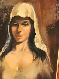 J.J. Mitchell Young Woman Beautiful Eyes Portrait Oil Painting 24X18