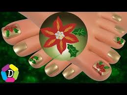 Uñas hermosas decoradas con piedras brillantes. Flor Navidena Decoracion De Unas Para Pies Facil Youtube