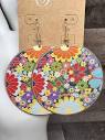 PLUNDER EARRINGS PIPPI ROUND GOLD TIN W/ FLORAL PRINT 3" DROP W ...