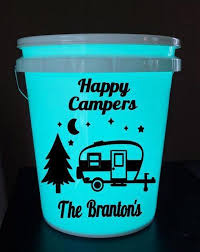 Happy Campers Light Up Camping Bucket Glow In The Dark Etsy Bucket Light Camper Lights Camping Decor