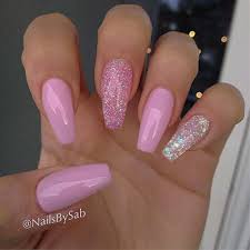 Half upper top is clear acrylic with tint of pink color. Coffin Pink Nails Nail Art 4u