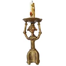 Dhokra Half Sitting Tribal Lady Candle Stand