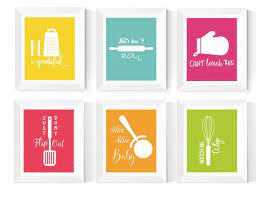 Kitchen Wall Art Printables 6 Set Kitchen Art Bright Colors Kitchen Decor Instant Download Fun Kitchen Printables Kitchen Wall Art Kitchen Wall Art Printables Wall Decor Quotes