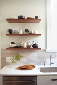 how to arrange open shelves in the kitchen