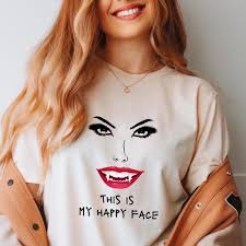 Vampire Shirt, Funny Spooky My Happy Face Tshirt, Halloween T-shirt, Fangs  Teeth Tshirt, Unhinged Dark Humor Gift, Vamp Lover, Unisex Crew